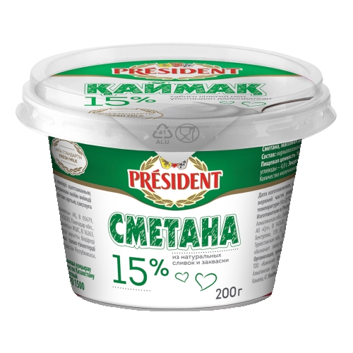 Сметана President 15%