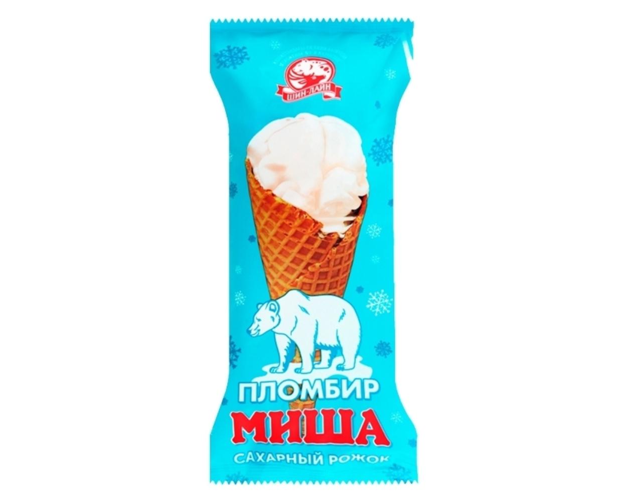 Мороженое Миша пломбир в сахарном рожке
