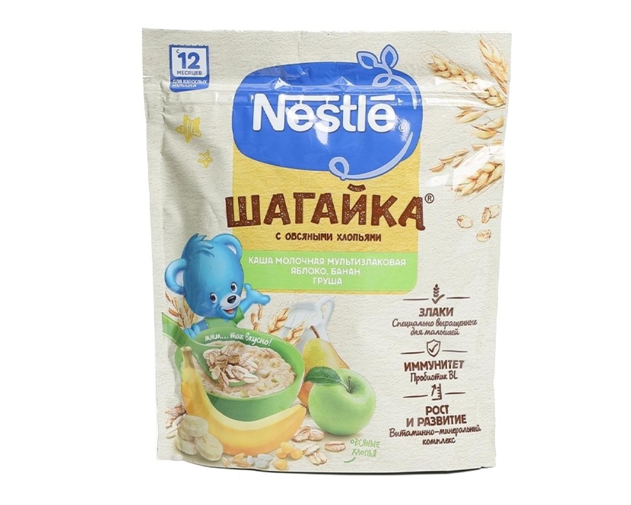 Каша молочная Nestle Шагайка мультизлаковая, яблоко-банан-груша