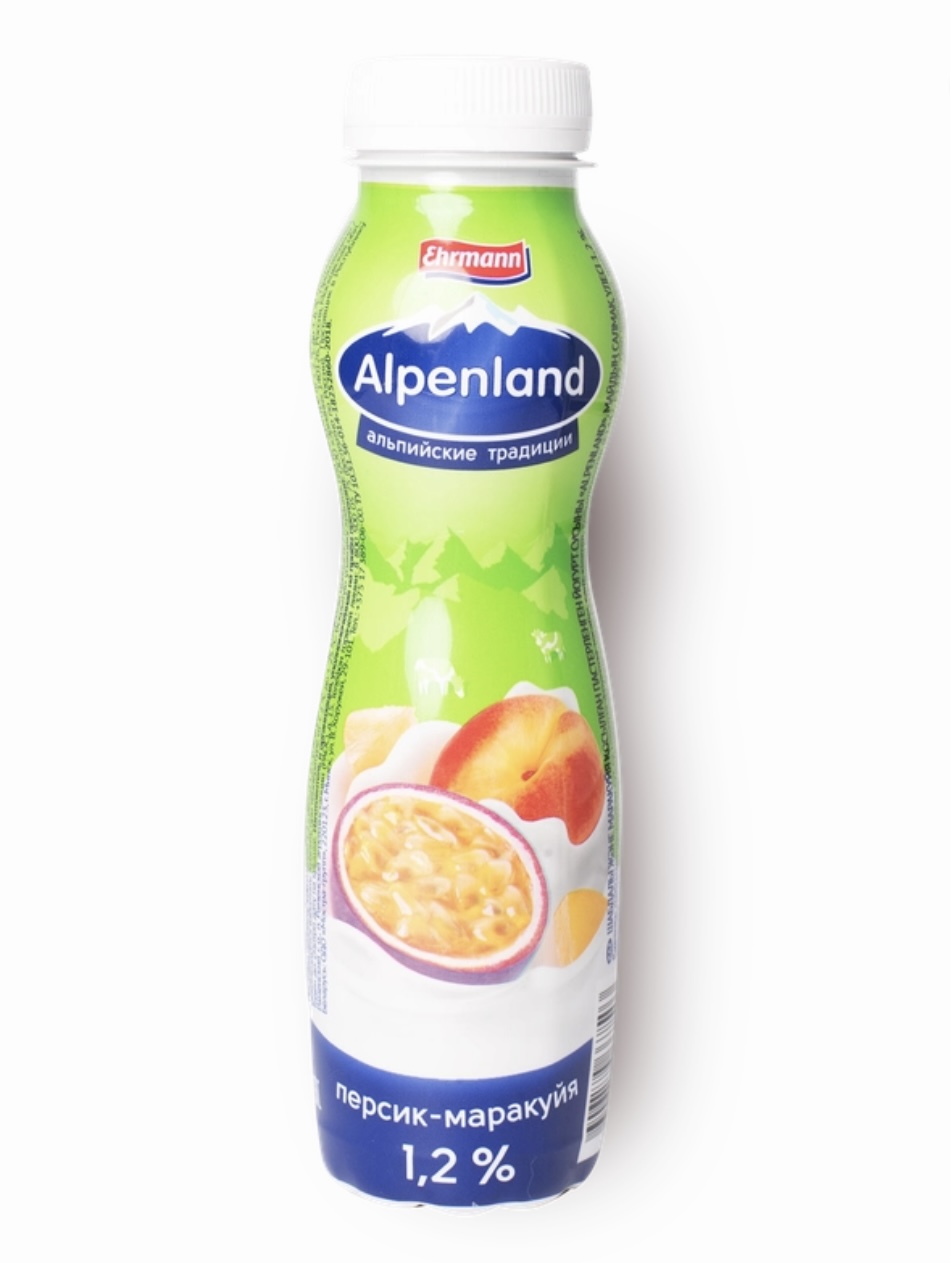Питьевой йогурт Alpenland персик-маракуйя 1.2%