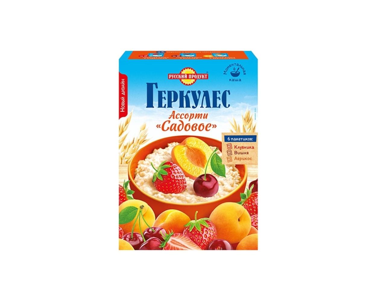 Каша Геркулес ассорти садовое, клубника-вишня-абрикос, 6 шт.